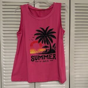 Women’s SHEIN Pink "Summer Vibes" Palm Tree Graphic Tank Top